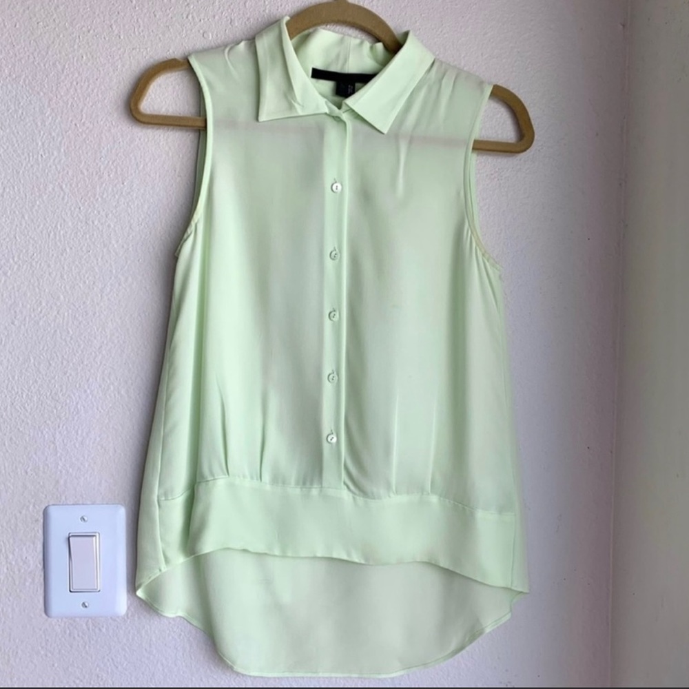 Theory Sleeveless Silk Button Down Collared Blouse